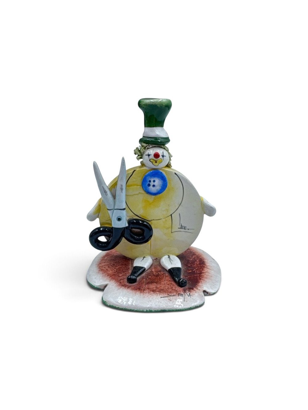 Vintage Lino Zampiva Pastelceramica Italian Pottery Clown Figurine Scissors